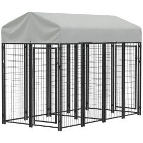 Outdoor Dog Kennel with Two-Room Design, Water-Resistant & Sun-Proof Cover, for S, M, L Dogs, 7.8' x 4.1' x 6'