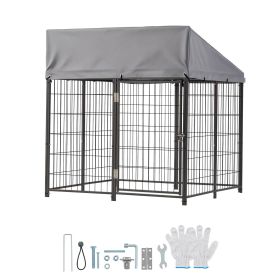 Outdoor Dog Kennel, 3.67 x 3.78 x 4.1 ft Large Dog Kennel with Secure Lock, Outside Dogs Enclosures with UV-Resistant & Waterproof Roof Cover