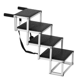 Dog Stair for Cars, Wide 4-step Dog Car Steps, Folding Dog Car Ramp with Nonslip Surface, Portable Pet Steps Lightweight Aluminum for Car
