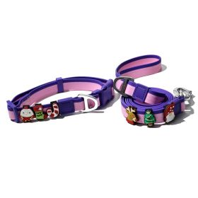 Christmas Themed Dog Collar and Leash Set, Waterproof PVC Pet Collar with Cute Charms for Small Medium Dogs (Color: Pink Purple, size: S)