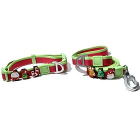 Christmas Themed Dog Collar and Leash Set, Waterproof PVC Pet Collar with Cute Charms for Small Medium Dogs (Color: Red Green, size: S)