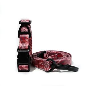 Trendy Printed PVC Dog Leash & Collar Set | Waterproof Heavy Duty Pet Lead (Pattern: Red Leaf Print, size: M)