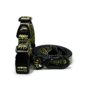 Trendy Printed PVC Dog Leash & Collar Set | Waterproof Heavy Duty Pet Lead (Pattern: Green Zebra Print, size: L)