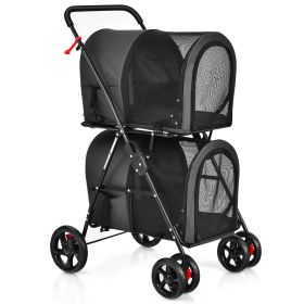 4-in-1 Double Pet Stroller with Detachable Carrier and Travel Carriage (Color: Black)